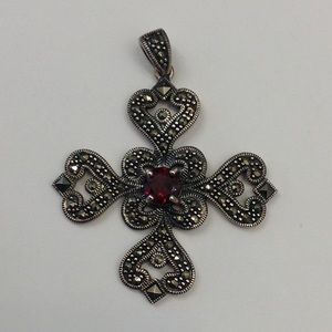 Genuine Sterling, Marcasite & Garnet Pendant